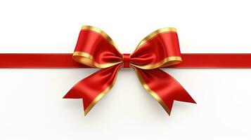 Red Ribbon and Bow with Gold Isolated on the White Background photo