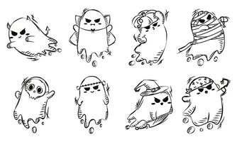 Set of cute halloween ghost characters Vector illustration