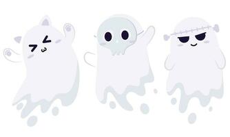 Set of cute halloween ghost characters Vector illustration