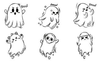 Set of cute halloween ghost characters Vector illustration