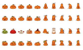 Set of spooky carved halloween pumpkin icons Vector illustration