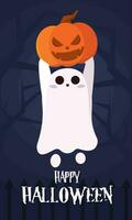 Happy halloween poster Cute ghost cartoon Vector illustration