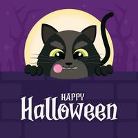 Happy halloween poster Cute cat cartoon Vector illustration