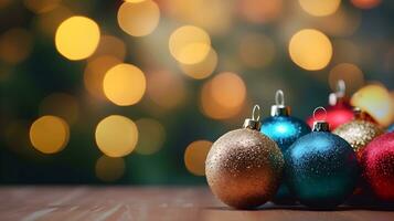 Christmas background with christmas decorations and space for text. Generative AI photo