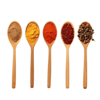 ai generative Various spices on spoon isolated on transparent background png