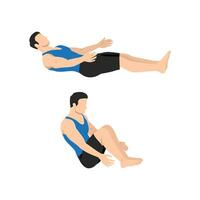 Man doing the suitcase sit up exercise. vector