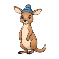 Kangaroo Wearing Beanie Hand Drawn Cartoon Style Illustration AI Generated png