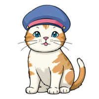 Katze tragen Baskenmütze Hand gezeichnet Karikatur Stil Illustration ai generiert png