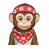 Monkey in Bandana Hand Drawn Cartoon Style Illustration AI Generated png