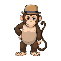 Monkey Wearing Bowler Hat Hand Drawn Cartoon Style Illustration AI Generated png