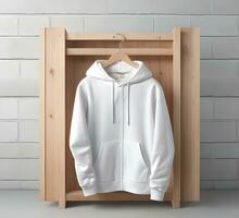 Hanging white hoodie Mockup With brick Background ai generate photo