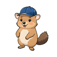 quokka portant base-ball casquette main tiré dessin animé style illustration ai généré png