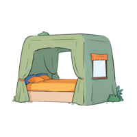 Bed with Roof and Window Hand Drawn Cartoon Style Illustration AI Generated png