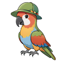 Parrot in Hat Hand Drawn Cartoon Style Illustration AI Generated png