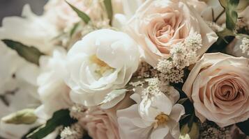 Generative AI, wedding bouquet flowers, aesthetic fresh bunch, muted colorsc photo