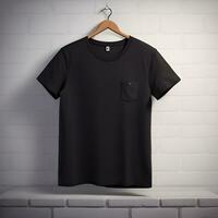 Black T-Shirt Mockup With Brick Background. Ai Generative photo