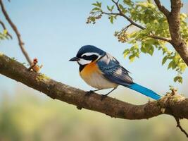 Natural panoramic bird sitting on branch, Ai generate photo