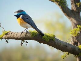 natural panorámico pájaro sentado en rama, ai generar foto