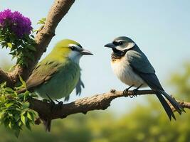 Natural panoramic bird sitting on branch, Ai generate photo