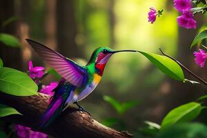 A colorful hummingbird on the forest, Ai generate photo