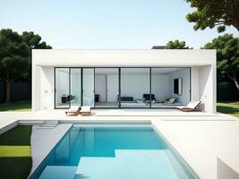 Exterior of modern minimalist house with swimming pool, Generative ai photo
