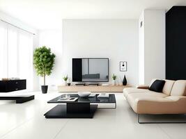 minimalista interior diseño de moderno vivo habitación. ai generar foto