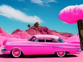 vintage classic car pink wallpaper ai generate photo