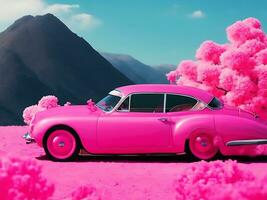 vintage classic car pink wallpaper ai generate photo