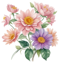 Watercolor vintage flower clip art isolated. AI Generative png