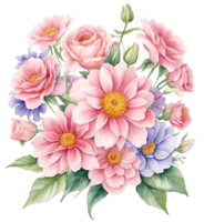 Watercolor vintage flower clip art isolated. AI Generative png