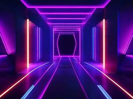 3d render, abstract neon light background with floor reflection, ai generate photo