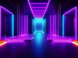 3d render, abstract neon light background with floor reflection, ai generate photo