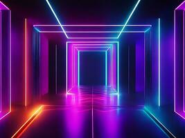 3d render, abstract neon light background with floor reflection, ai generate photo