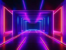 3d render, abstract neon light background with floor reflection, ai generate photo