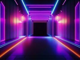 3d render, abstract neon light background with floor reflection, ai generate photo