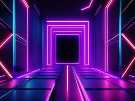 3d render, abstract neon light background with floor reflection, ai generate photo