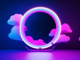 3d render, abstract minimal background, pink blue neon light round, Generative AI photo