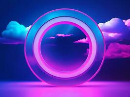 3d render, abstract minimal background, pink blue neon light round, Generative AI photo