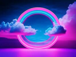 3d render, abstract minimal background, pink blue neon light round, Generative AI photo