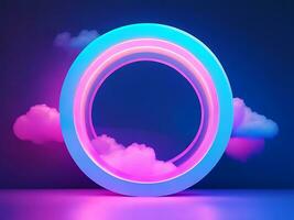 3d render, abstract minimal background, pink blue neon light round, Generative AI photo