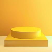 3D room with realistic yellow cylinder pedestal podium Minimal s vector