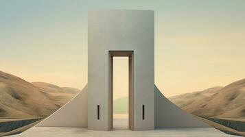 Generative AI, space door in the surreal landscape, sense of healing concept photo