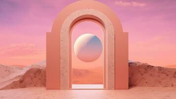 Generative AI, space door in the surreal landscape, sense of healing concept photo