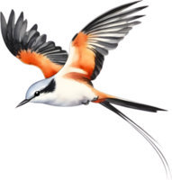 Watercolor paintings of colorful Scissor-tailed flycatcher birds.  Ai-Generated. png