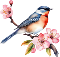 Watercolor paintings of colorful birds.  Ai-Generated. png