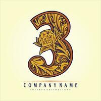 Classic number 3 monogram logo ultimate luxury vector illustrations for your work logo, merchandise t-shirt, stickers and label designs, poster, greeting cards advertising business company or brands.