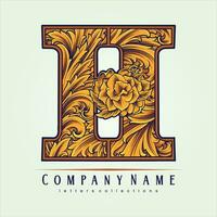 Opulent gold lettering H monogram logo vector illustrations for your work logo, merchandise t-shirt, stickers and label designs, poster, greeting cards advertising business company or brands.
