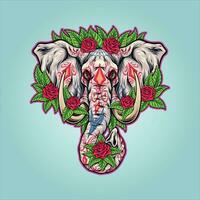 Ornamental beauty elephant surrounded florals vector illustrations for your work logo, merchandise t-shirt, stickers and label designs, poster, greeting cards advertising business company or brands.