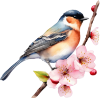 Watercolor paintings of colorful birds.  Ai-Generated. png