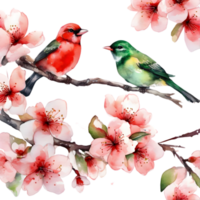 Watercolor paintings of colorful birds.  Ai-Generated. png